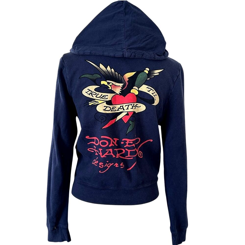 Ed Hardy by Christian Audigier Vintage Navy Zip Hoodie Tattoo Graphic XS/S